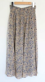 【SALE】●NE QUITTEZ PAS!/ヌキテパ●FINE CRAPE FLOWER/プリントスカート/ミモレ丈/ウエストゴム ベージュ レディース 【中古】春夏 412052