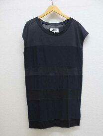 【夏物 新入荷】■MM6 Maison Margiela／エムエムシックスメゾンマルジェラ■シアーボーダーワンピース/半袖/ミディ丈 グレー×ネイビー/灰色×紺 レディース S【中古】夏 925042