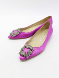 【楽天スーパーSALE】■Manolo Blahnik/マノロ・ブラニク■ハンギシビジューサテンフラットパンプス/シューズ/靴 ピンク レディース 35【中古】春夏秋冬 722132