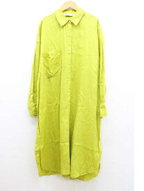 ■ZARA/ザラ■リネンシャツワンピース/ロング丈 イエロー/黄色 レディース L【中古】春夏 onepi 033042