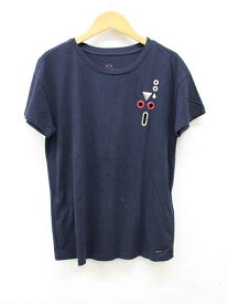 【夏物 新入荷】■ARMANI EXCHANGE/アルマーニエクスチェンジ■装飾Tシャツ/半袖 ネイビー/紺 レディース XS【中古】夏 914042