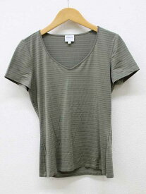 【夏物 新入荷】■ARMANI COLLEZIONI/アルマーニコレッツォーニ■ボーダーカットソー/半袖 カーキ レディース 40【中古】夏 914042