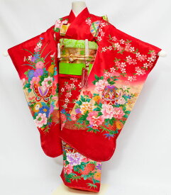 七五三 着物 7歳 女の子 正絹 着物フルセット マリ 赤 日本製 四つ身セット 販売 購入