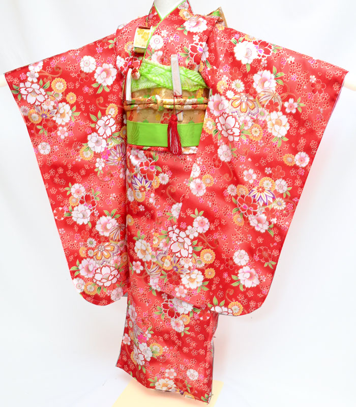 楽天市場】七五三 着物 7歳 女の子 着物フルセット 桜にマリ 赤 四つ身