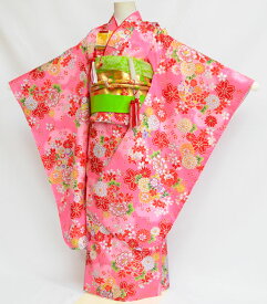 七五三 着物 7歳 女の子 着物フルセット 桜に牡丹 ピンク 四つ身セット 着付けマニュアルDVD付き 販売 購入
