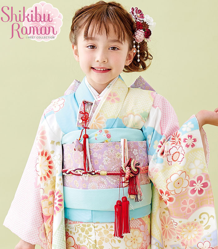 七五三着物 7歳 女の子 四つ身着物 単品 式部浪漫 絵羽柄 梅 赤 日本製 通販