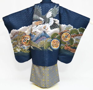 七五三 753 着物 男の子 袴 セット お祝い着 5歳羽織袴 フルセット 鷹に富士山 紺 販売 購入