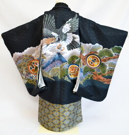 七五三 着物 男の子 袴 セット お祝い着 5歳羽織袴 フルセット 鷹に富士山 黒 販売 購入
