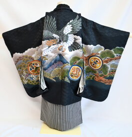七五三 着物 男の子 袴 セット お祝い着 5歳羽織袴 フルセット 鷹に富士山 黒 販売 購入