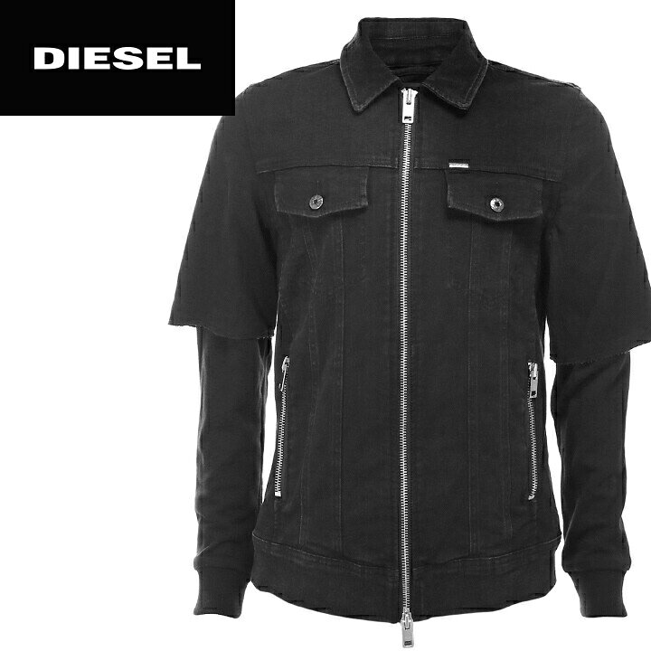楽天市場】DIESEL ディーゼル メンズフェイクレイヤード 重ね着風 カットオフ ジップアップ ブラックデニム デニムジャケット 【HOBER】【サイズS〜L】【ブラック】die-m-o-a4-023 《メーカー希望小売価格38,500円》 : キイロヤ インポート