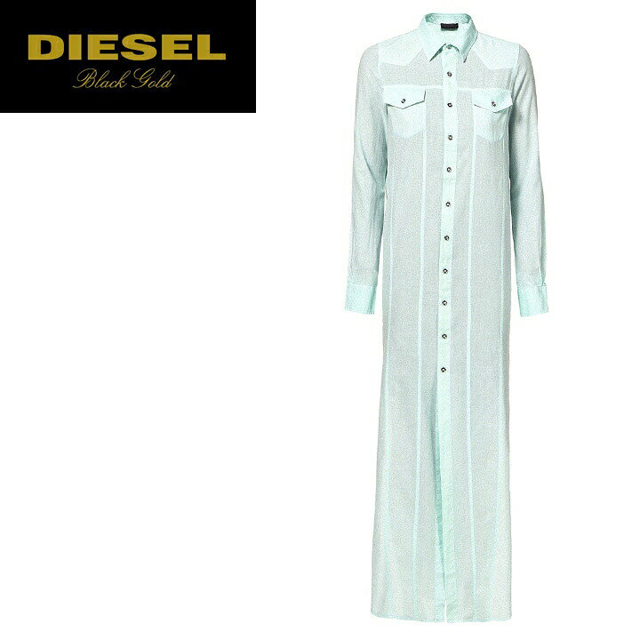 ★DIESEL BLACK GOLD ディーゼル ブラックゴールド レディース★サイドスリット コットン 長袖 ロング丈 マキシシャツワンピース【DOVIK J】【サイズ38〜42】【ミントグリーン】die-l-t-b4-518 《メーカー希望小売価格38,500円》 | キイロヤ インポート