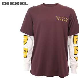 ■DIESEL ディーゼル メンズ■クラッシュダメージ加工 フェイクレイヤード ワンポイント刺繍 長袖Tシャツ カットソー【T-SOUND】【サイズXS〜XL】【ワインレッド】die-m-t-b8-298 《メーカー希望小売価格15,180円》