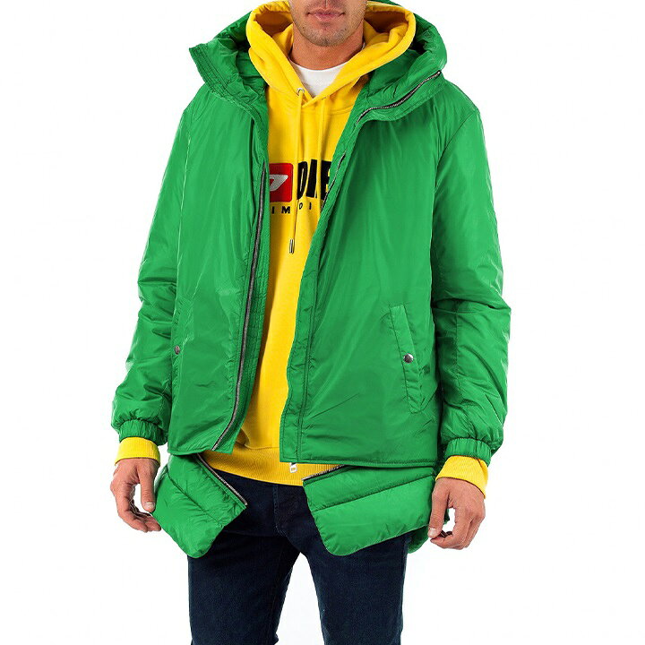 楽天市場 Diesel ディーゼル メンズ 2way裾ジップ脱着 フーデッド 裏地キルティング 中綿ジャケット W Sun Rev サイズs Xl グリーン Die M O B8 316 メーカー希望小売価格35 0円 キイロヤ インポート
