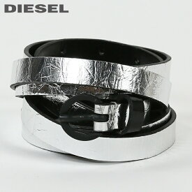 ★DIESEL ディーゼル レディース★エナメル加工 レザー調 二重巻き ナローベルト【B-EVER】【サイズ80～90】【シルバー】die-l-a-c8-414 《_メーカー希望小売価格10,780円》