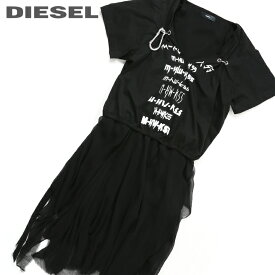 ★DIESEL ディーゼル レディース★レイヤードデザイン シフォン素材 半袖Tシャツワンピース ドレス【D-CERYL-B】【サイズXS〜M】【ブラック】die-l-t-c8-099 《メーカー希望小売価格50,600円》