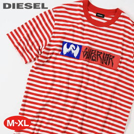 ■DIESEL ディーゼル メンズ■ヴィンテージダメージ加工 ボーダー柄 コットン 半袖Tシャツ カットソー【T-VIKTOR】【サイズM〜XL】【1サイズ程大きめのサイズ感】【レッド】die-m-t-c8-218 die-m-t-c8-401 《メーカー希望小売価格15,180円》