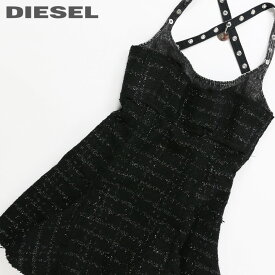 ★DIESEL ディーゼル レディース★デニム切替 カットオフ ラメ糸混 ブークレニットワンピース【D-NAKI】【サイズM】【ブラック】die-l-t-d4-082 《メーカー希望小売価格36,300円》