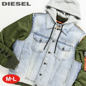 ■DIESEL ディーゼル メンズ■レイヤード風 デニム地 切替 フードボンバージャケット【W-STORMY】【サイズM・L】【1サイズ程大きめのサイズ感】【カーキグリーン×インディゴ】die-m-o-d8-047 die-m-o-d8-954 《メーカー希望小売価格82,500円》