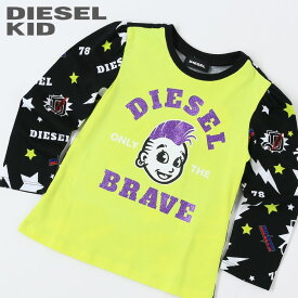 ●DIESEL KID ディーゼルキッズ ベビー ガール●グリッターラメプリント ベビー服 女の子 ロンT 長袖Tシャツ カットソー【TULLAB-R】【SIZE24M・36M】【イエロー×ブラック】dib-l-t-d8-039 《_メーカー希望小売価格7,700円》