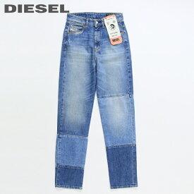 ★DIESEL ディーゼル レディース★ダメージ加工 切替 ハイウエスト ストレッチ ストレート ジーンズ デニム パンツ【D-ELISELLE-X】【W23〜27】【L32】【ミディアムインディゴ】die-l-p-d8-608 《メーカー希望小売価格31,900円》