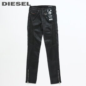 ★DIESEL ディーゼル レディース★コーティング加工 裾ジップ ストレッチ スーパースキニー ブラックデニム ジーンズ パンツ【SLANDY-BIKER】【W23】【L32】【ブラック】die-l-p-d8-614 《メーカー希望小売価格52,800円》