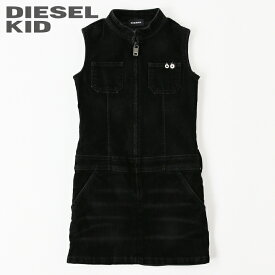 ●DIESEL KID ディーゼルキッズ ジュニア ガール●ジップアップ ベルア調 子ども服 女の子 ノースリーブデニムワンピース【DERINDO】【SIZE4～8】【ブラック】dik-l-t-d8-332 《_メーカー希望小売価格37,400円》