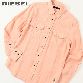 ■DIESEL ディーゼル メンズ■フロントスナップボタン 麻100％ 薄手 長袖リネンシャツ【S-EAST-LONG-LIN】【サイズXS】【サーモンピンク】die-m-t-e4-271 《メーカー希望小売価格27,500円》