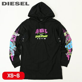 ■DIESEL ディーゼル メンズ レディース 男女兼用■プリント ビッグシルエット フード付き ロンT 長袖Tシャツ カットソー【T-PROD】【サイズXS・S】【ブラック】die-m-t-e4-394 die-m-t-e4-395 《メーカー希望小売価格27,500円》