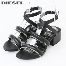 ★DIESEL ディーゼル レディース★ヤギ革 本革 アンクルストラップ チャンキーヒール レザーサンダル 靴【SA-JAYNET】【日本サイズ24.5／25.5】【ブラック】die-l-k-e4-104 《_メーカー希望小売価格28,600円》