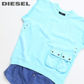 ★DIESEL ディーゼル レディース★ダンガリー切替 フェイクレイヤード カットオフ ノースリーブスウェットシャツ【F-ELPA】【サイズS】【ミントブルー×インディゴブルー】die-l-t-e4-210 《メーカー希望小売価格30,800円》