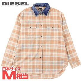 ★DIESEL ディーゼル レディース★チェック柄 デニム切替 長袖コットンフランネルシャツ【C-CROSS-FL】【サイズXS】【2サイズ程大きめのサイズ感】【ピンク×オレンジ系】die-l-t-f4-657 《メーカー希望小売価格49,500円》