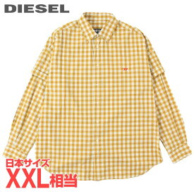 ■DIESEL ディーゼル メンズ■チェック柄 ダブルスリーブ オーバーサイズ 長袖コットンシャツ【S-DOUBLER】【サイズL】【2サイズ程大きめのサイズ感】【マスタードイエロー】die-m-t-f4-343 《メーカー希望小売価格30,800円》【srt35kr】【u8v9rf】