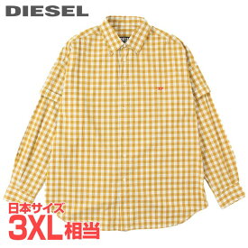 ■DIESEL ディーゼル メンズ■チェック柄 ダブルスリーブ オーバーサイズ 長袖コットンシャツ【S-DOUBLER】【サイズXL】【2サイズ程大きめのサイズ感】【マスタードイエロー】die-m-t-f4-344 《メーカー希望小売価格30,800円》【srt35kr】【u8v9rf】