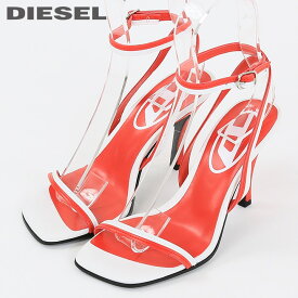 ★DIESEL ディーゼル レディース★本革 オーバルDロゴ アンクルストラップ ピンヒール レザーハイヒールサンダル 靴【SA-ALHENA】【日本サイズ22.5〜25.5】【レッド×ホワイト】die-l-k-f4-k65 《メーカー希望小売価格39,600円》【o7l8ga】