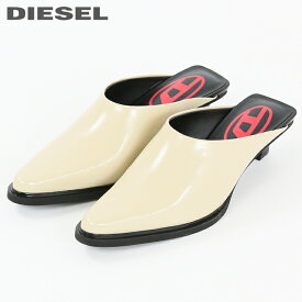 ★DIESEL ディーゼル レディース★本革 オーバルDロゴ ポインテッドトゥ レザーローヒールミュール 靴【D-WESTERN MULE】【日本サイズ22.5〜25.5】【アイボリー系】die-l-k-f4-k6h 《メーカー希望小売価格49,500円》【o7l8ga】