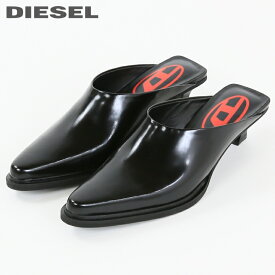★DIESEL ディーゼル レディース★本革 オーバルDロゴ ポインテッドトゥ レザーローヒールミュール 靴【D-WESTERN MULE】【日本サイズ22.5〜25.5】【ブラック】die-l-k-f4-k6m 《メーカー希望小売価格49,500円》【o7l8ga】