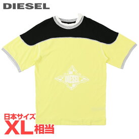 ■DIESEL ディーゼル メンズ■クラック加工ロゴプリント コットン 半袖Tシャツ カットソー【T-OLLAR】【サイズL】【1サイズ程大きめのサイズ感】【イエロー】die-m-t-f4-4v9 《メーカー希望小売価格23,100円》