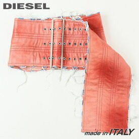 メーカー価格154,000円★DIESEL ディーゼル レディース★牛革 本革 ダメージフリンジデニム マイクロミニ巻きスカート グレインレザーワイドベルト【B-SKIRTY】【サイズUNI】【レッド】X09141P0448..a