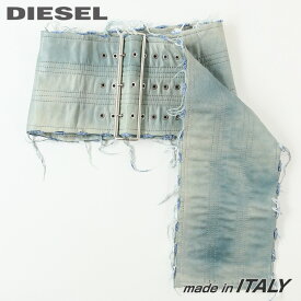 メーカー価格154,000円★DIESEL ディーゼル レディース★牛革 本革 ダメージフリンジデニム マイクロミニ巻きスカート グレインレザーワイドベルト【B-SKIRTY】【サイズUNI】【ブルー】X09141P0448..a