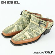 ■DIESEL ディーゼル メンズ■デストロイダメージ加工 キャンバス ヒールレザーミュールシューズ 靴【D-S…