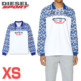 ■DIESEL SPORT ディーゼルスポーツ メンズ■55DSL レースアップネック 切替 吸湿発散 長袖ポロシャツ【AMST-BARABELL-HT22】【サイズXS】【ホワイト×ブルー】die-m-t-f8-750 《メーカー希望小売価格30,800円》