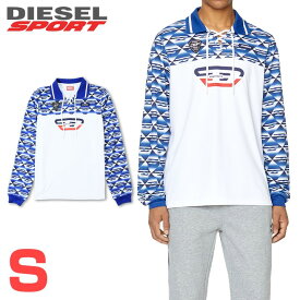■DIESEL SPORT ディーゼルスポーツ メンズ■55DSL レースアップネック 切替 吸湿発散 長袖ポロシャツ【AMST-BARABELL-HT22】【サイズS】【ホワイト×ブルー】die-m-t-f8-751 《メーカー希望小売価格30,800円》