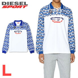 ■DIESEL SPORT ディーゼルスポーツ メンズ■55DSL レースアップネック 切替 吸湿発散 長袖ポロシャツ【AMST-BARABELL-HT22】【サイズL】【ホワイト×ブルー】die-m-t-f8-753 《メーカー希望小売価格30,800円》