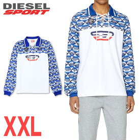■DIESEL SPORT ディーゼルスポーツ メンズ■55DSL レースアップネック 切替 吸湿発散 長袖ポロシャツ【AMST-BARABELL-HT22】【サイズXXL】【ホワイト×ブルー】die-m-t-f8-755 《メーカー希望小売価格30,800円》