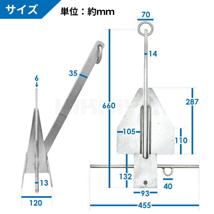楽天市場】KIKAIYA アンカー 7kg ダンフォース型 錨 碇 いかり 船体長 