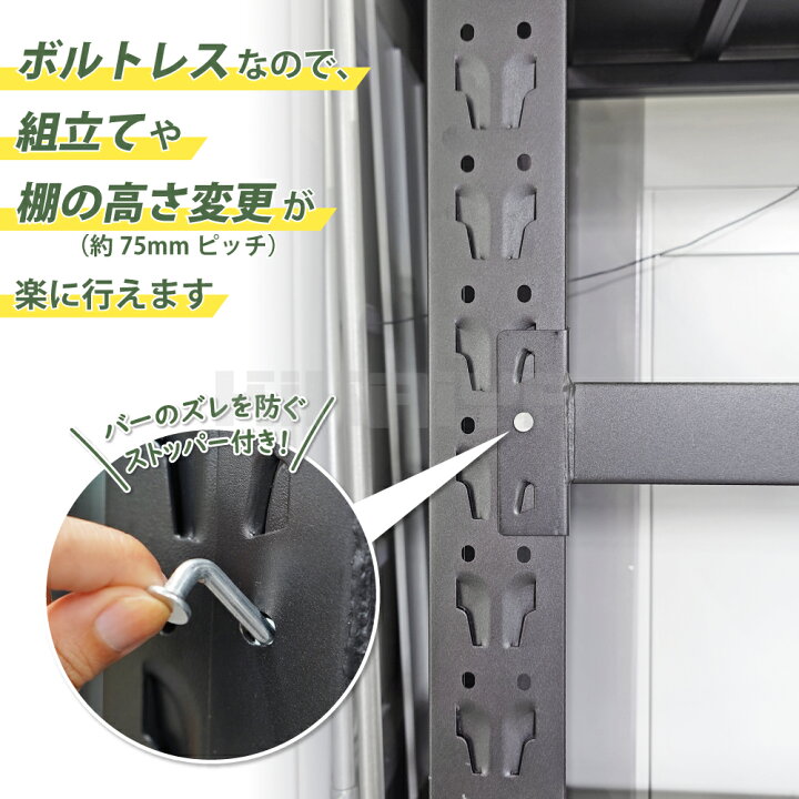 楽天市場】スチールラック ボルトレス 4段 ブラック 業務用 ワイド幅 