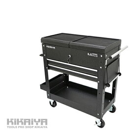 ツールワゴン ツールカート 作業台 スライドトップ 天板開閉式 リンクル塗装 ブラック ドライバー挿し スプレー缶ホルダー ペーパーホルダー TTC-BK KIKAIYA