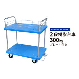 台車 300kg 2段 軽量 静音 ブレーキ付き ツールワゴン 運搬台車 ツールカート こぼれ落ち防止ガード付　FD300-T2-B KIKAIYA