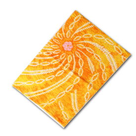 絞り浴衣地ハギレ湯のし巾出し済みオレンジ色系約1mカット【メール便OK】key-09