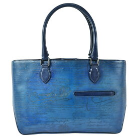 ベルルッティ 美品 トゥジュールミニ スクリット カリグラフィ レザー トートバッグ 美しい ブルーパティーヌ BERLUTI【中古】【RCP】